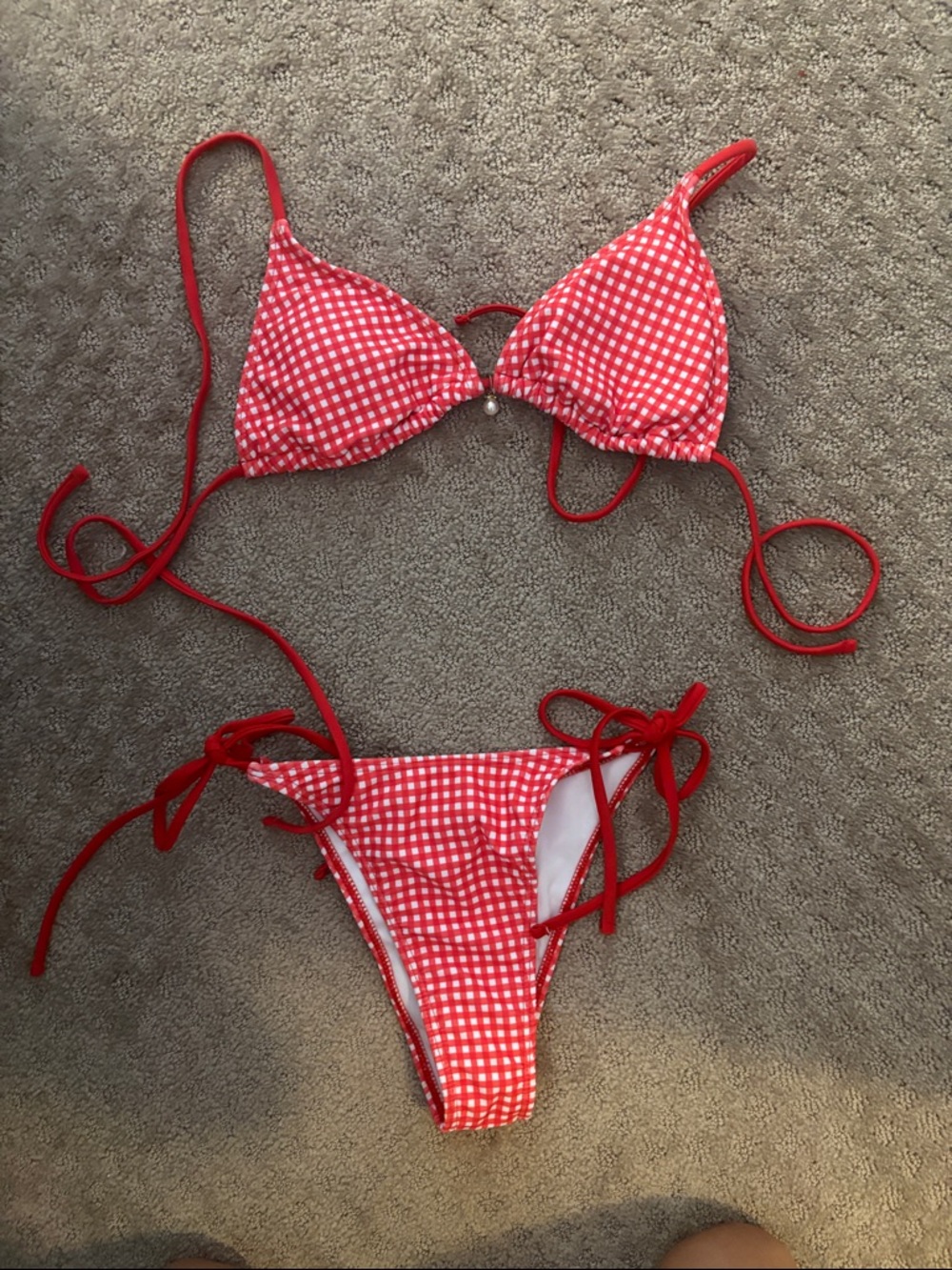 Red Gingham Tie-Side Bikini Set